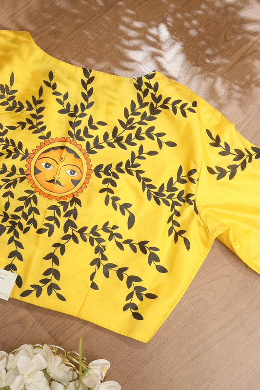 Yellow Hand Painted Pure Silk Stitched Blouse