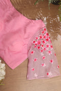 Pink Hand Painted Pure Organza Silk Boat Neck Padded Stitched Blouse - Luxurion World