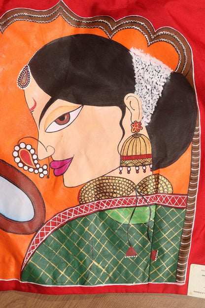 Red Hand Painted Pure Silk V Neck Non Padded Stitched Blouse
