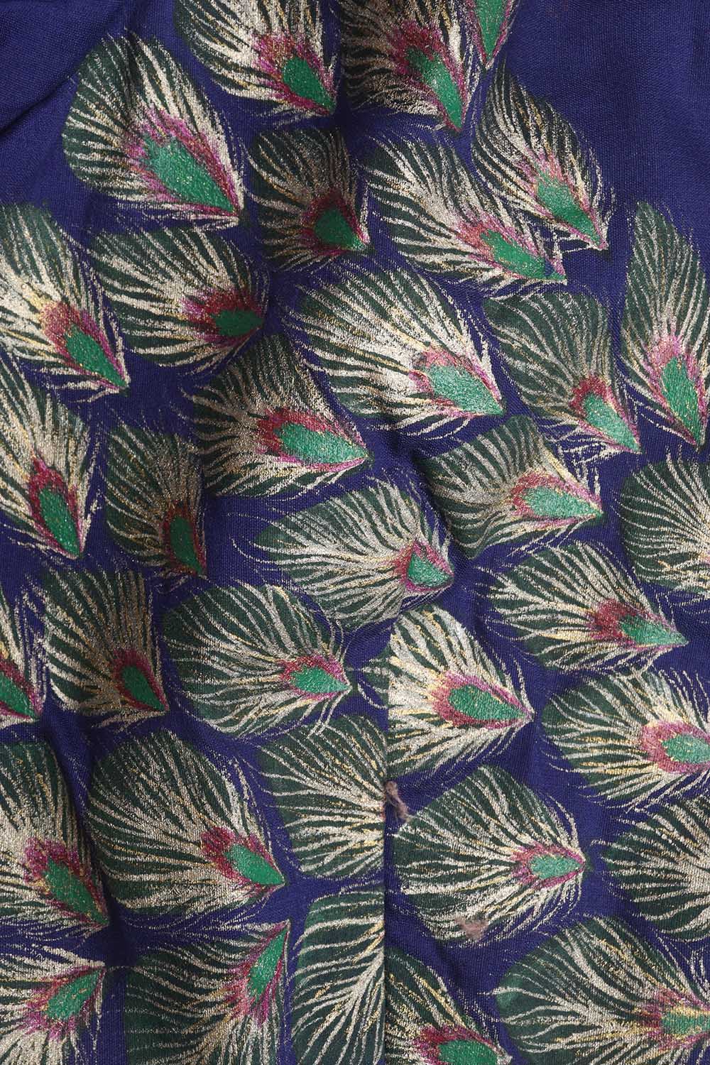 Blue Hand Painted Cotton Silk Peacock Design U Neck Non Padded Stitched Blouse - Luxurion World