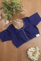 Blue Hand Painted Cotton Silk Peacock Design U Neck Non Padded Stitched Blouse - Luxurion World