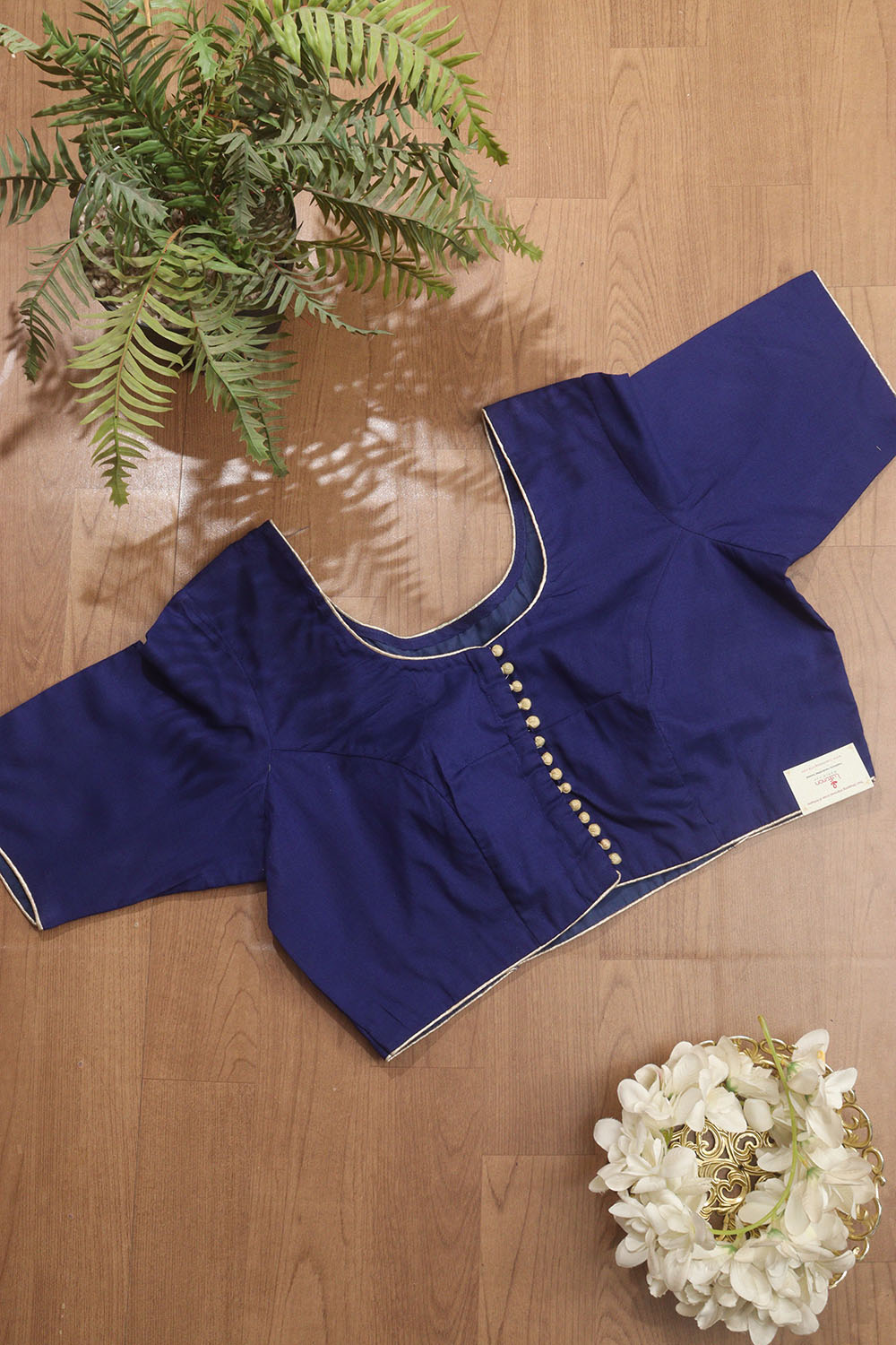 Blue Hand Painted Cotton Silk Peacock Design U Neck Non Padded Stitched Blouse - Luxurion World