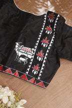 Black Hand Painted Pure Silk Pichwai U Neck Non Padded Stitched Blouse - Luxurion World