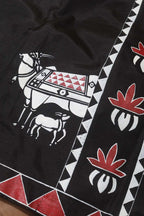 Black Hand Painted Pure Silk Pichwai U Neck Non Padded Stitched Blouse - Luxurion World