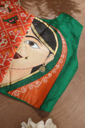 Green Patola And Hand Painted Pure Silk U Neck Non Padded Stitched Blouse - Luxurion World