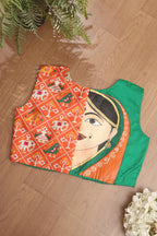 Green Patola And Hand Painted Pure Silk U Neck Non Padded Stitched Blouse - Luxurion World
