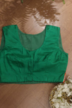 Green Patola And Hand Painted Pure Silk U Neck Non Padded Stitched Blouse - Luxurion World