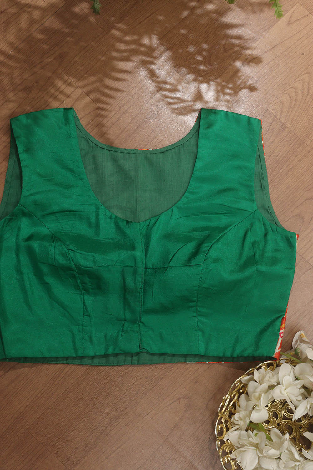 Green Patola And Hand Painted Pure Silk U Neck Non Padded Stitched Blouse - Luxurion World
