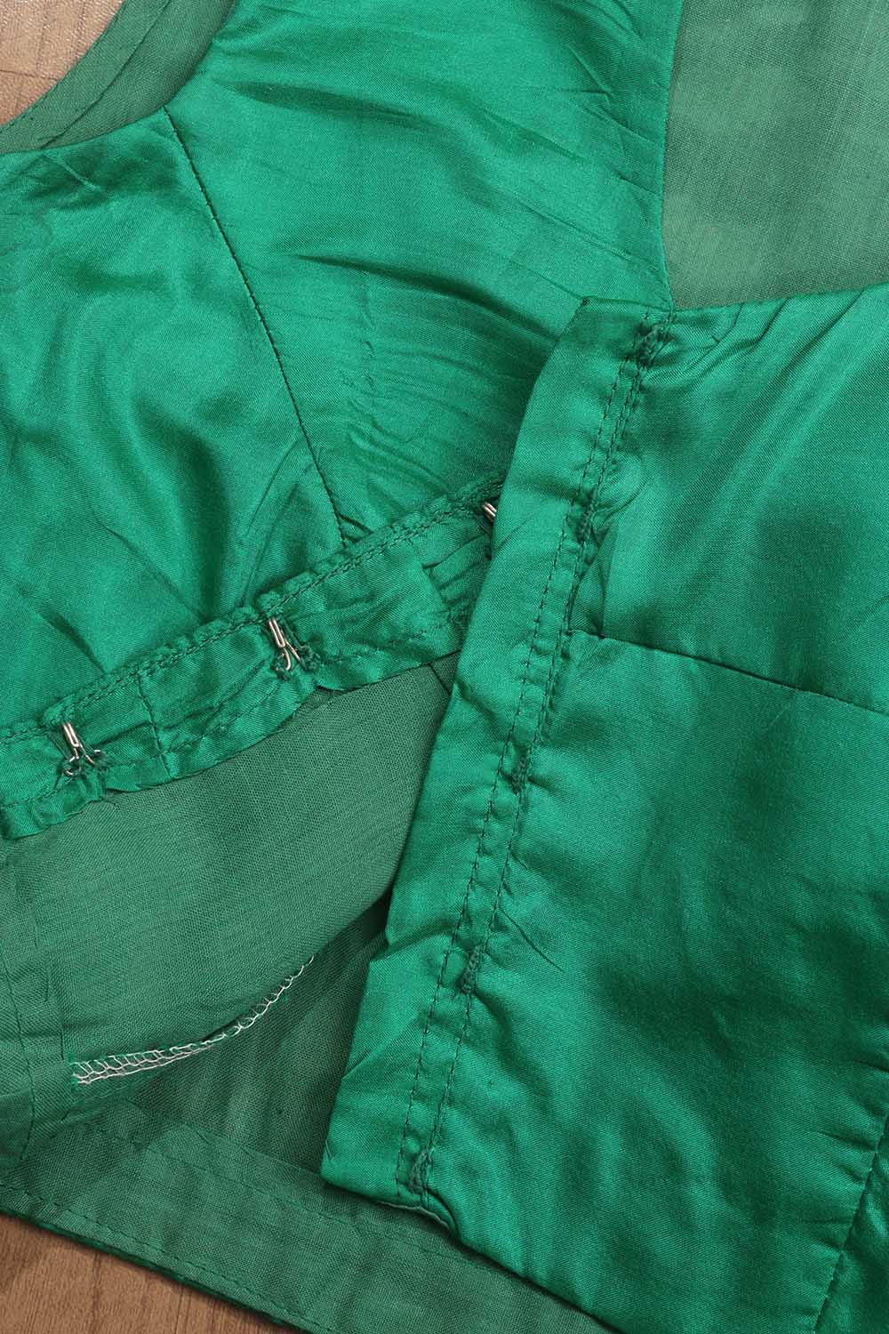 Green Patola And Hand Painted Pure Silk U Neck Non Padded Stitched Blouse - Luxurion World