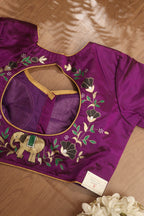Purple Hand Painted Pure Silk U Neck Padded Stitched Blouse - Luxurion World