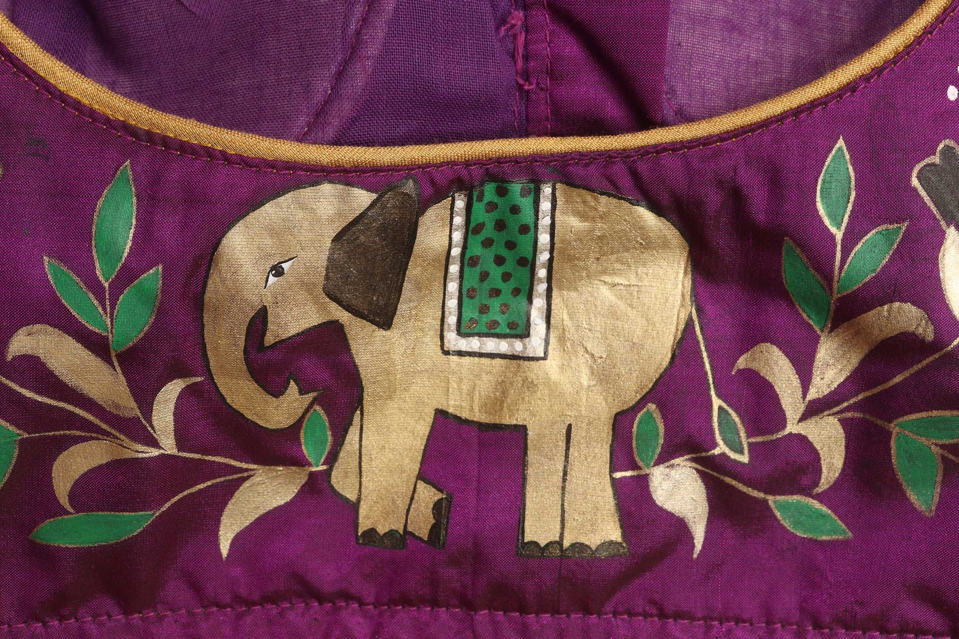 Purple Hand Painted Pure Silk U Neck Padded Stitched Blouse - Luxurion World