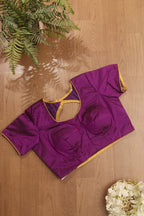 Purple Hand Painted Pure Silk U Neck Padded Stitched Blouse - Luxurion World
