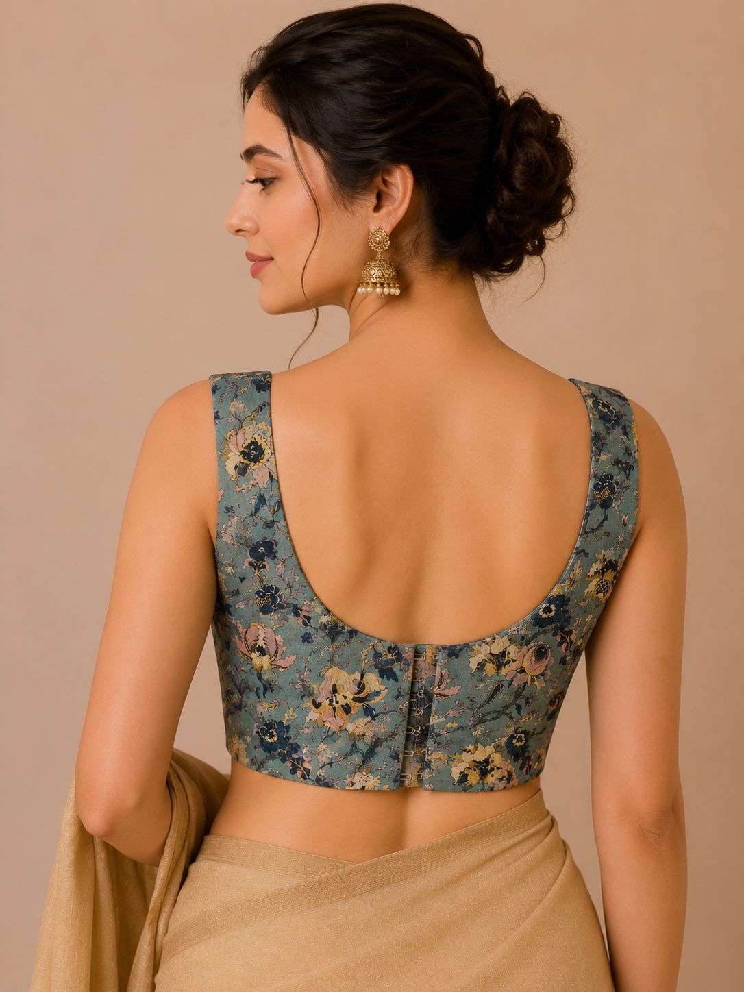 IB1K126071001 Blue Digital Printed Kalamkari Design Tussar Silk Blouse