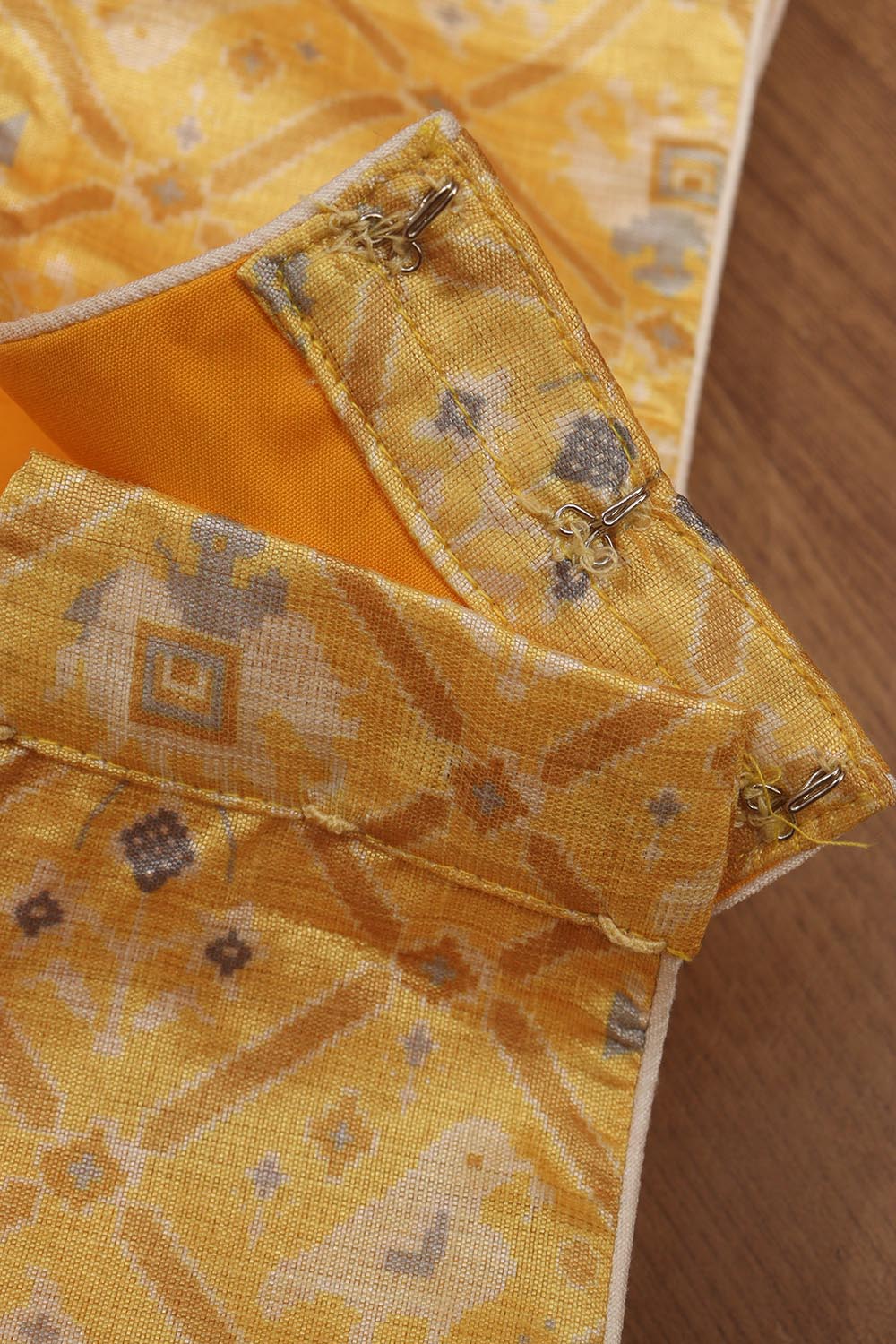 Yellow Digital Printed Patola Design Tussar Silk Singlet Padded Blouse - Luxurion World