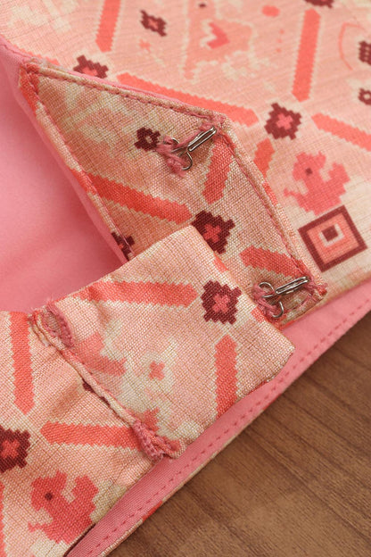 Pink Digital Printed Patola Design Tussar Silk Singlet Padded Blouse - Luxurion World