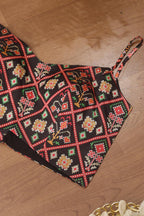 Black Digital Printed Patola Design Tussar Silk Singlet Padded Blouse - Luxurion World