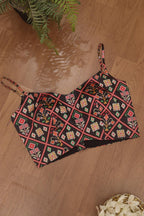 Black Digital Printed Patola Design Tussar Silk Singlet Padded Blouse - Luxurion World