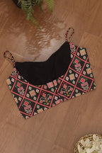Black Digital Printed Patola Design Tussar Silk Singlet Padded Blouse - Luxurion World