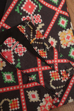 Black Digital Printed Patola Design Tussar Silk Singlet Padded Blouse - Luxurion World