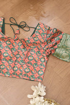 Red Digital Printed Patola Design Tussar Silk Sweetheart Neck Blouse With Banarasi Silk Lace - Luxurion World