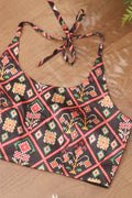 Black Digital Printed Patola Design Tussar Silk Halter Neck Non Padded Blouse - Luxurion World