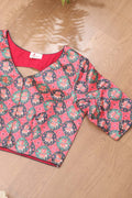 Pink Digital Printed Patola Design Tussar Silk V Neck Non Padded Blouse - Luxurion World