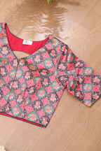 Pink Digital Printed Patola Design Tussar Silk V Neck Non Padded Blouse - Luxurion World
