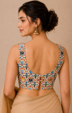 IB1P326071002 Off White Digital Printed Patola Design Tussar Silk Blouse