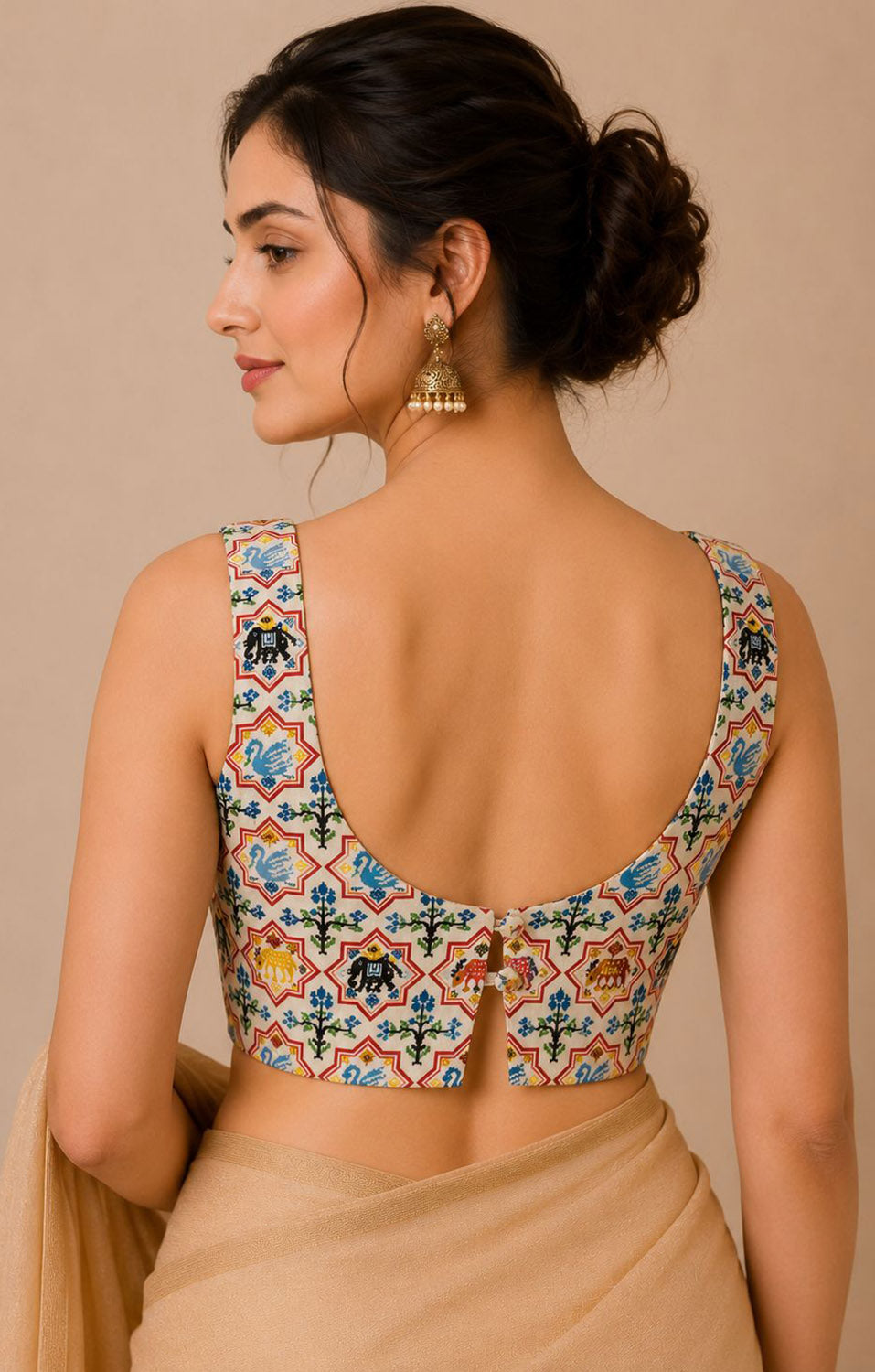 IB1P326071002 Off White Digital Printed Patola Design Tussar Silk Blouse