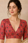 IB1P326071003 Pink Digital Printed Patola Design Tussar Silk Blouse