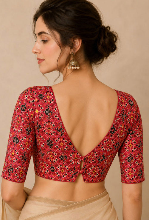 Pink Patola Tussar Silk Blouse — Digital Print, Festive
