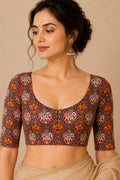 IB1P326071004 Red Digital Printed Patola Design Tussar Silk Blouse