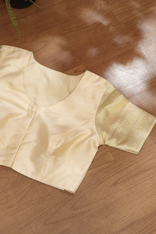 Cream Plain Silk Banarasi Border Non Padded Blouse - Luxurion World