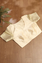 Cream Plain Silk Banarasi Border Non Padded Blouse - Luxurion World