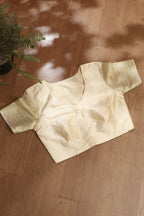 Cream Plain Silk Banarasi Border Non Padded Blouse - Luxurion World