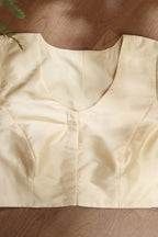 Cream Plain Silk Banarasi Border Non Padded Blouse - Luxurion World