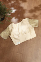 Cream Plain Silk Banarasi Border Non Padded Blouse - Luxurion World