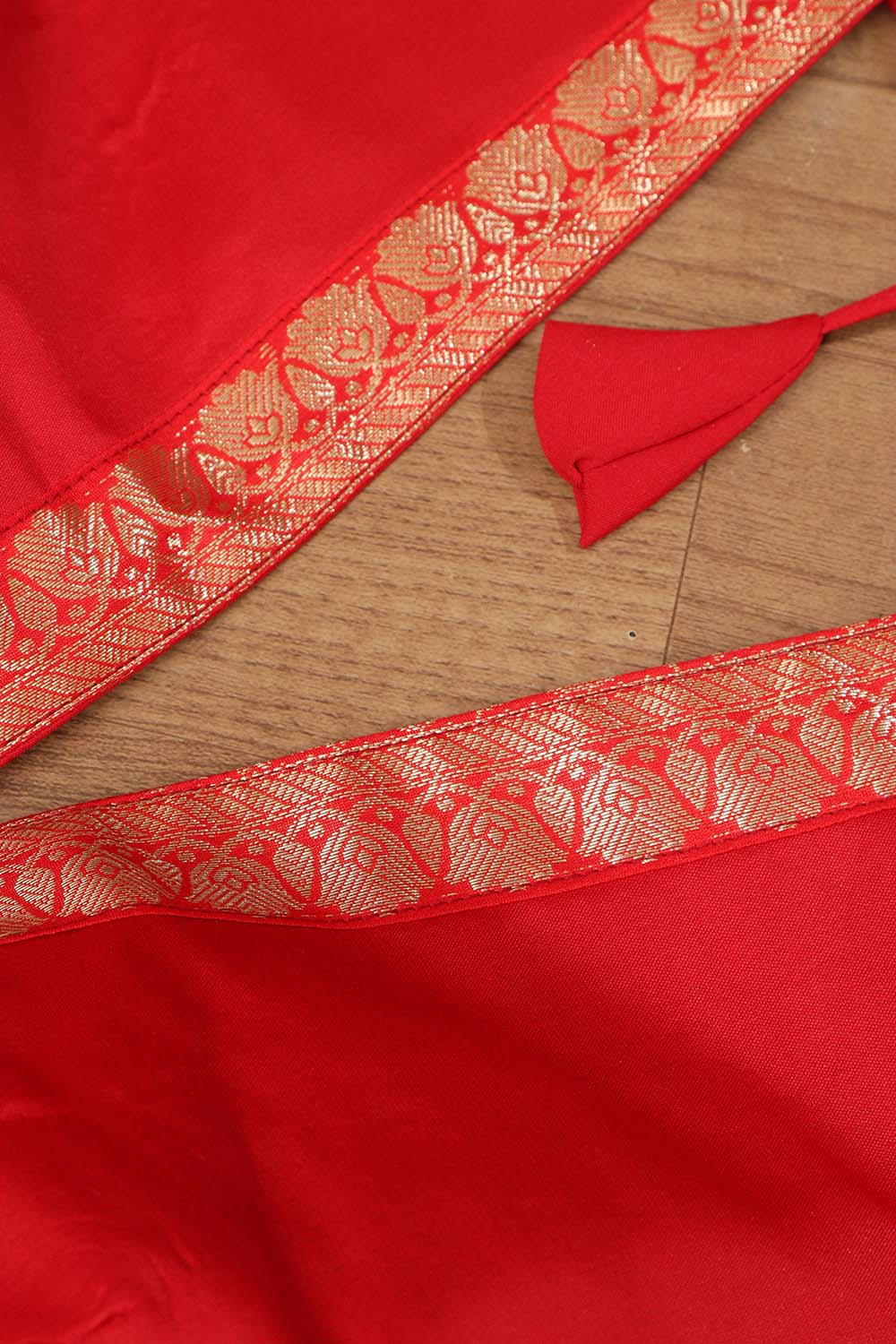 Red Silk Banarasi Border Non Padded Blouse - Luxurion World