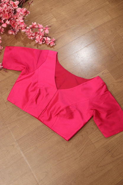 Pink Plain Silk Non Padded Blouse - Stylish and Soft - Luxurion World