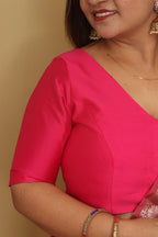 Pink Plain Silk Non Padded Blouse - Stylish and Soft - Luxurion World