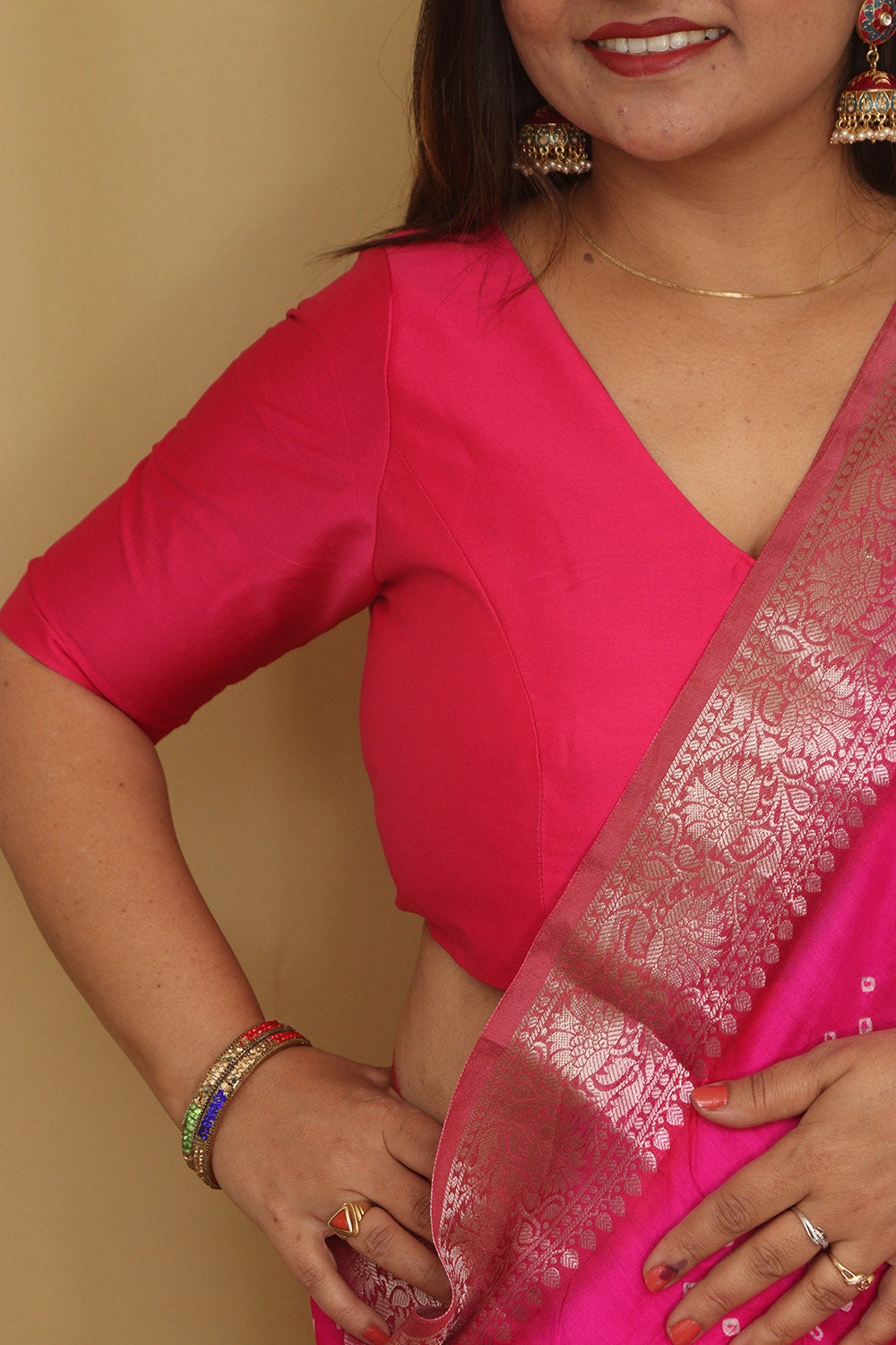 Pink Plain Silk Non Padded Blouse - Stylish and Soft - Luxurion World