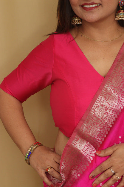 Pink Plain Silk Non Padded Blouse - Stylish and Soft - Luxurion World
