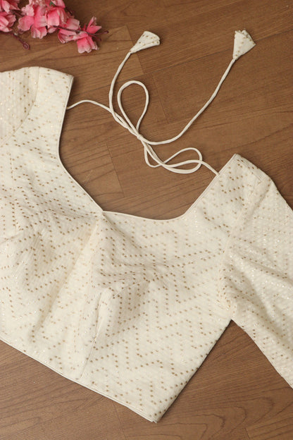 Elegant White Banarasi Pure Cotton Non Padded Blouse - Luxurion World