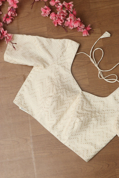 Elegant White Banarasi Pure Cotton Non Padded Blouse - Luxurion World