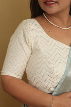 Elegant White Banarasi Pure Cotton Non Padded Blouse - Luxurion World