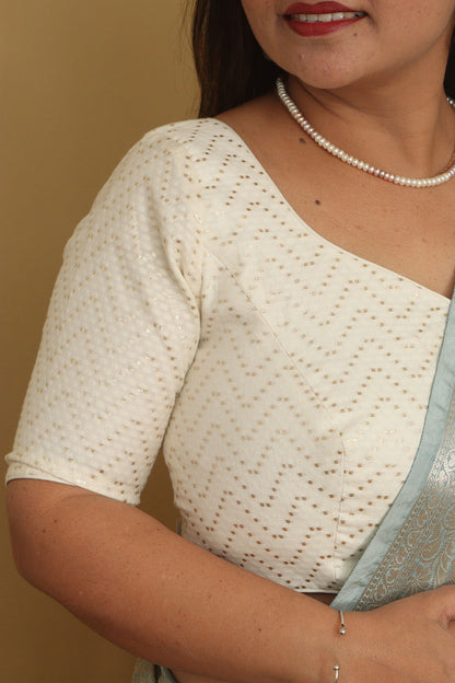 Elegant White Banarasi Pure Cotton Non Padded Blouse - Luxurion World