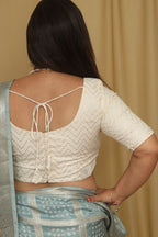 Elegant White Banarasi Pure Cotton Non Padded Blouse - Luxurion World