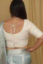 Elegant White Banarasi Pure Cotton Non Padded Blouse - Luxurion World