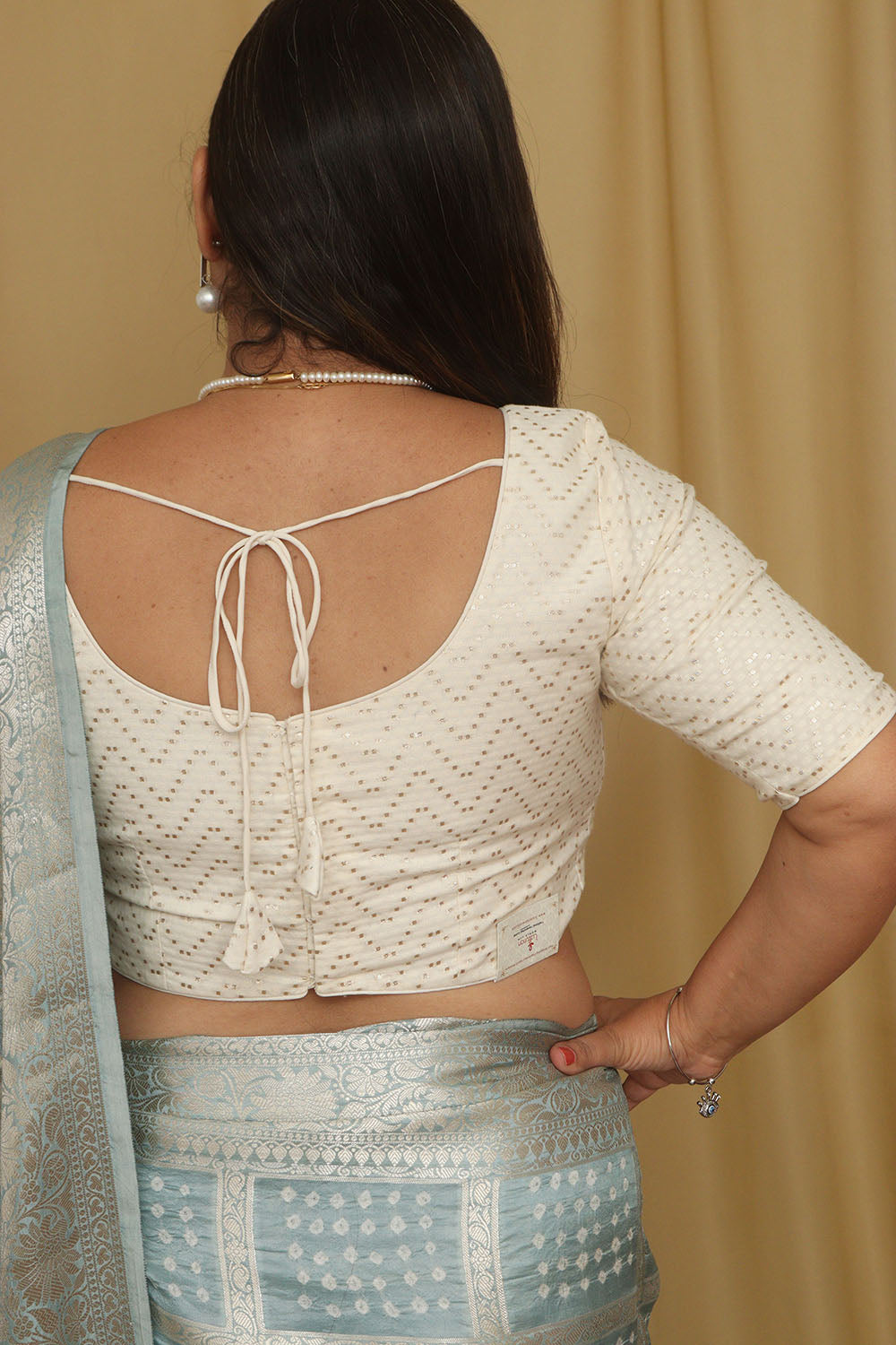 Elegant White Banarasi Pure Cotton Non Padded Blouse - Luxurion World