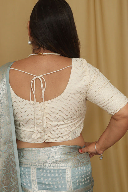 Elegant White Banarasi Pure Cotton Non Padded Blouse - Luxurion World